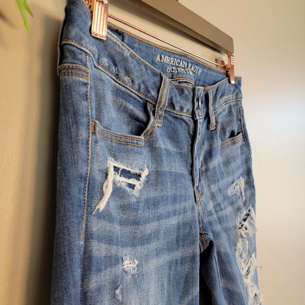 American Eagle Super Low Rise Jegging Distressed Step Hem Skinny AE 8 Jeans - Picture 4 of 14